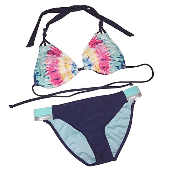 Arizona Jean Company Other - ARIZONA Navy Colorful Tie-Dye Triangle String Y2K Bikini Set